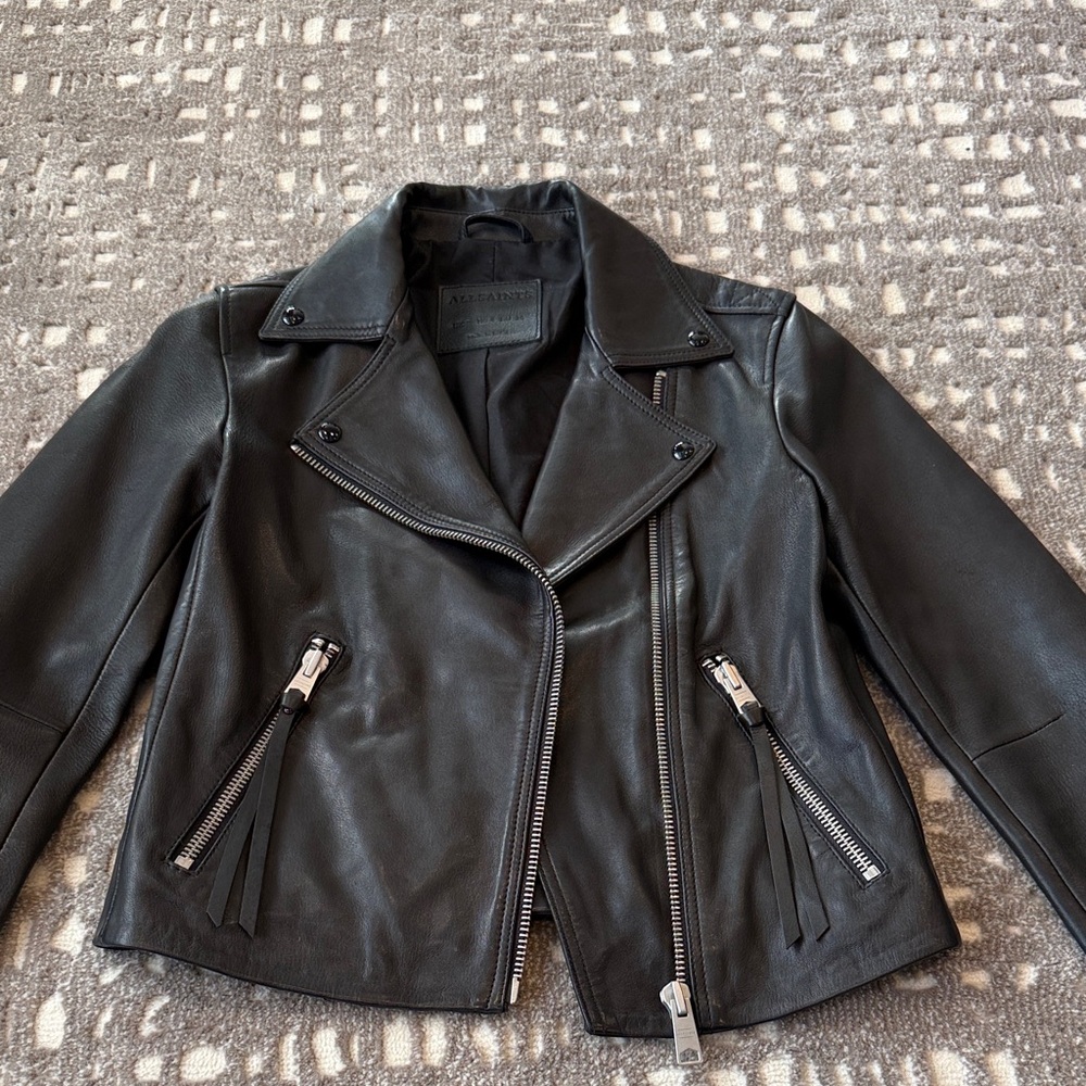 All Saints Black Leather Moto Jacket - Dalby Slim Fit